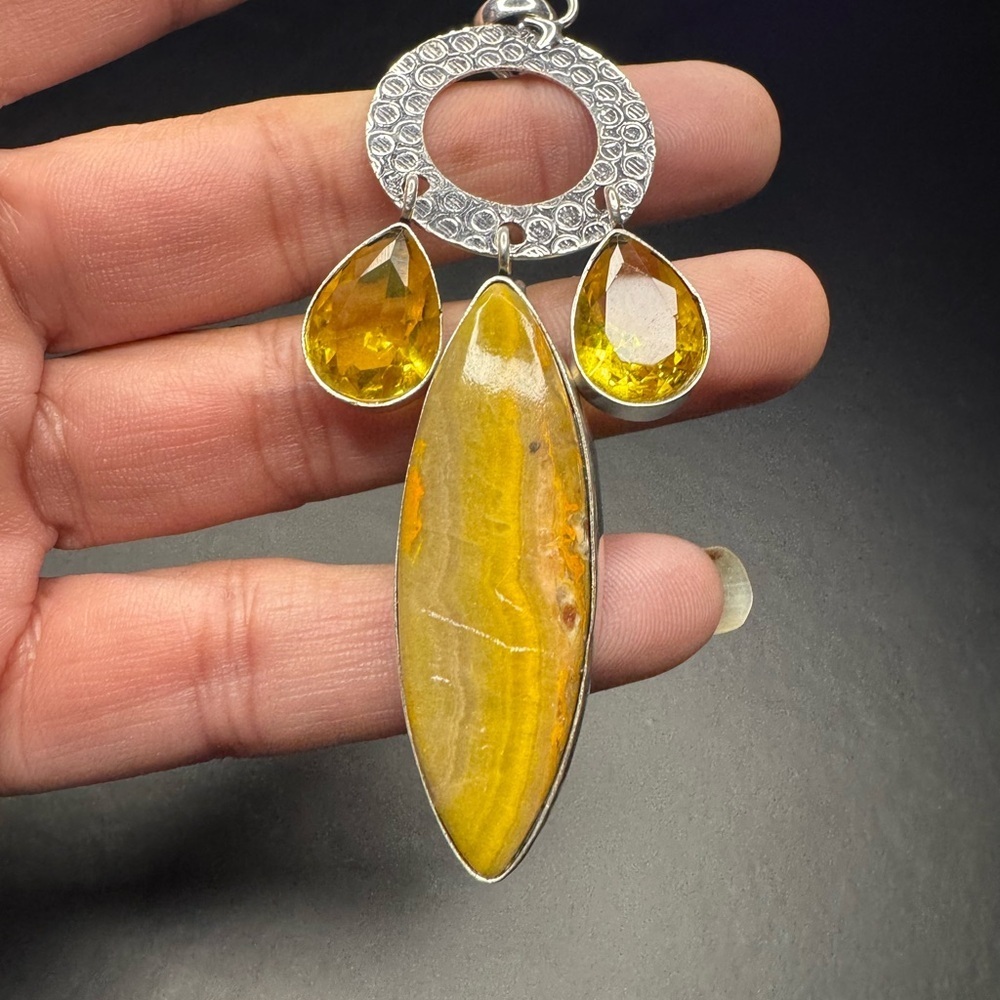 Bumble Bee Jasper Citrine 925 Silver Plated Pendant 3.4"